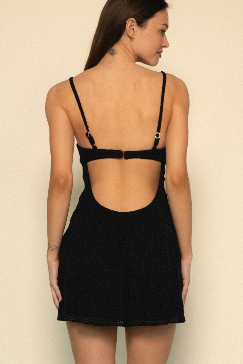 Black Crochet Petal Short Slip Dress