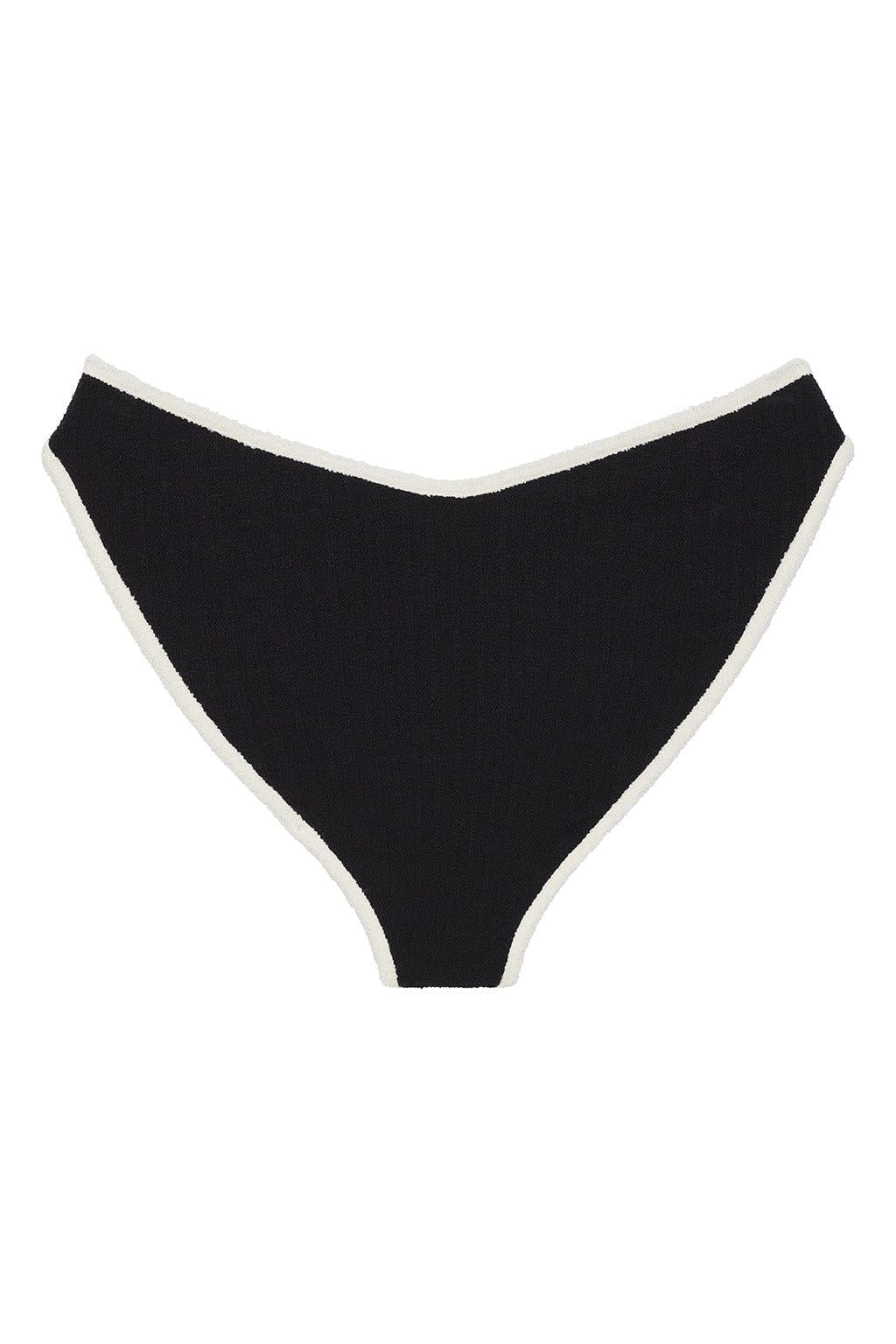 Black (Cream Binded) Terry Rib Added Coverage Lulu Bikini Bottom