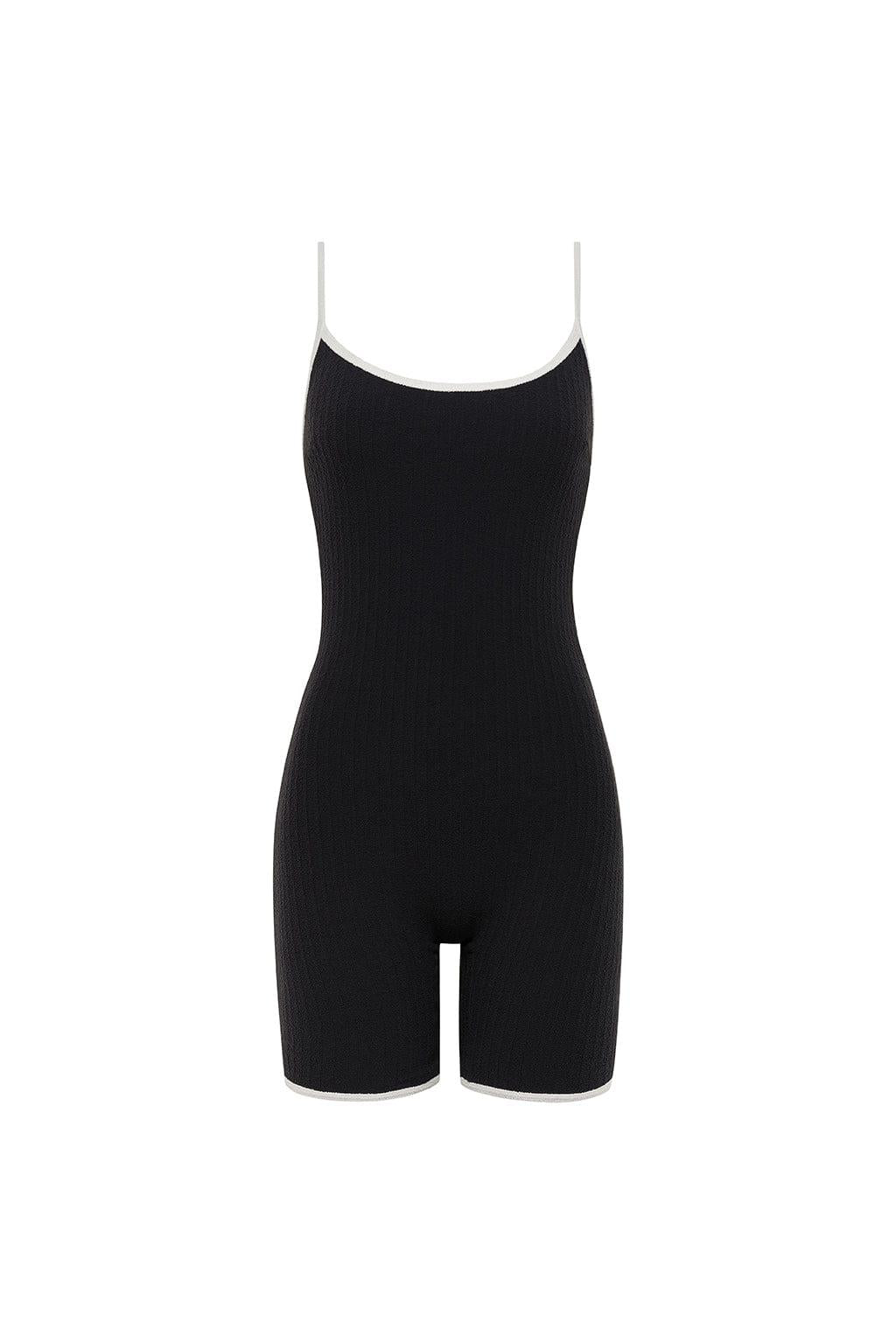 Black (Cream Binded) Terry Rib Alina Midi Onesie