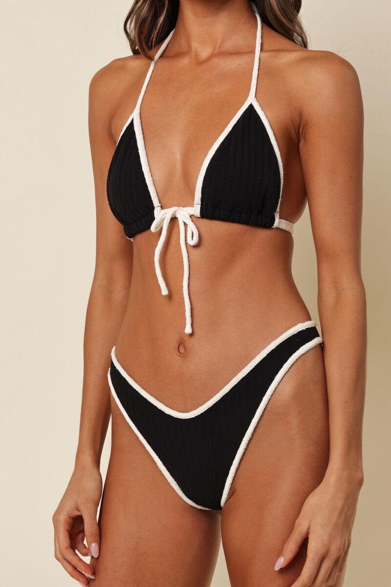 Black (Cream Binded) Terry Rib Emma Bikini Top