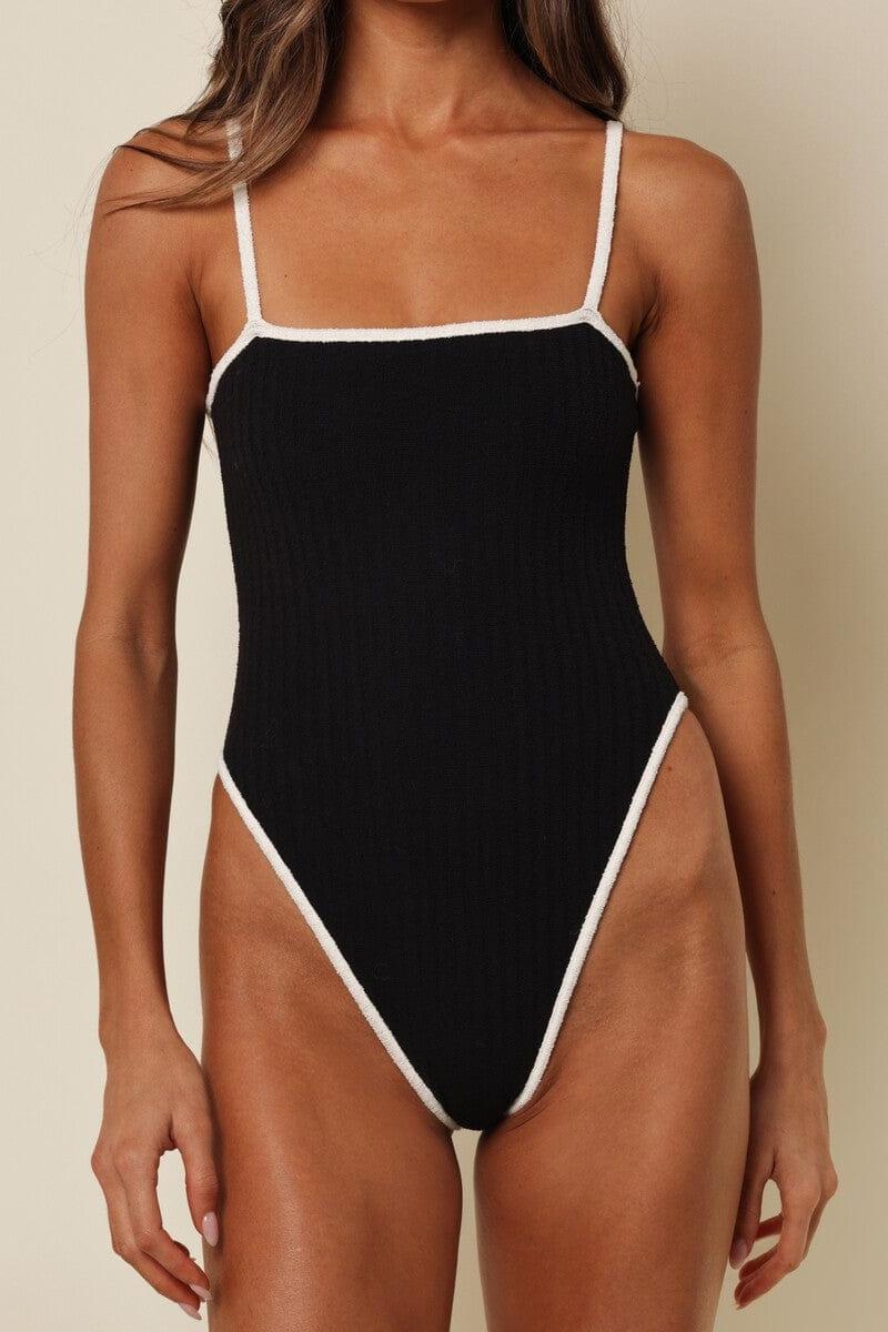 Black (Cream Binded) Terry Rib Jacelyn One-Piece