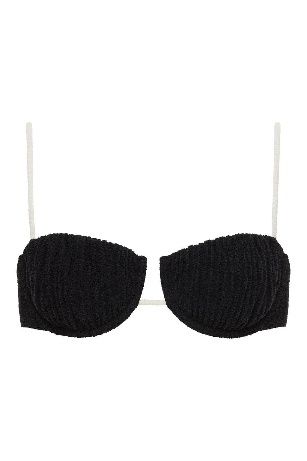 Black (Cream Binded) Terry Rib Petal Bikini Top