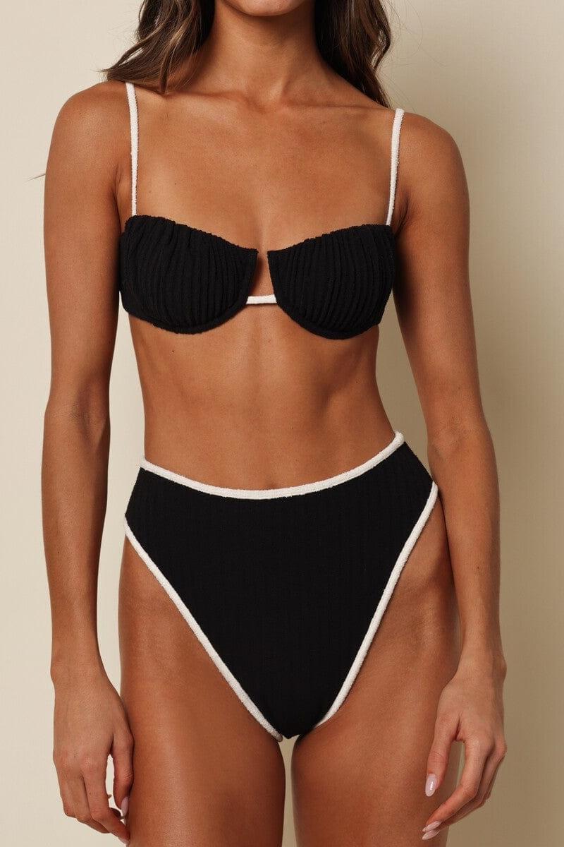 Black (Cream Binded) Terry Rib Petal Bikini Top