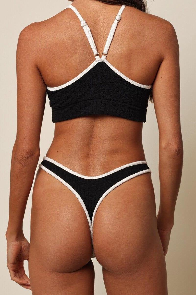 Black (Cream Binded) Terry Rib Simple Sport Top