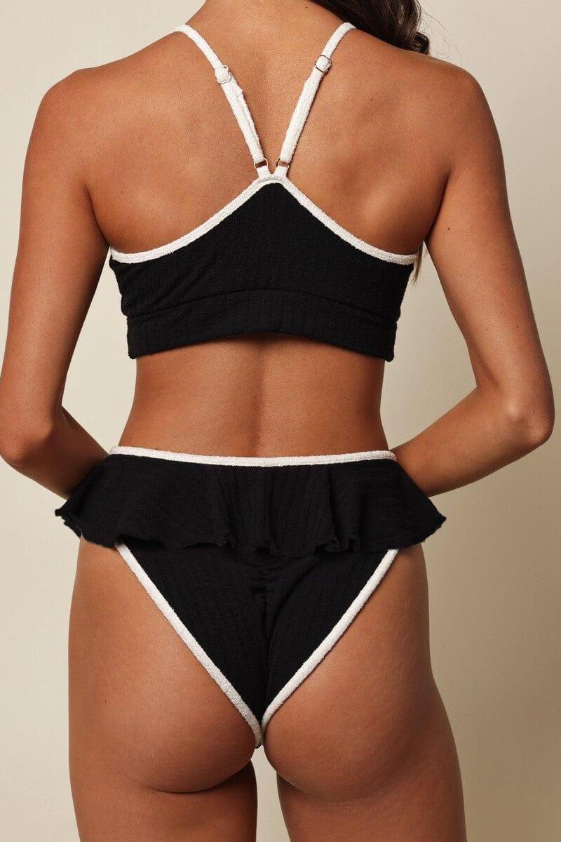 Black (Cream Binded) Terry Rib Tamarindo Ruffle Bikini Bottom