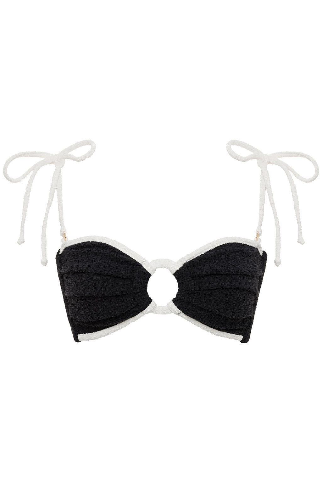 Black (Cream Binded) Terry Rib Tori Ties Bandeau Bikini Top