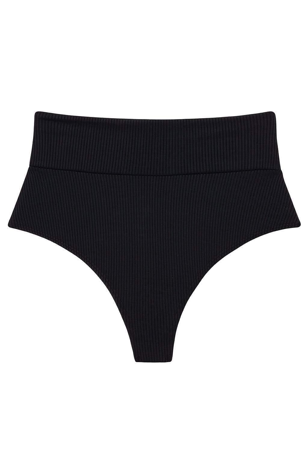 Black Rib Added Coverage High Rise Bikini Bottom