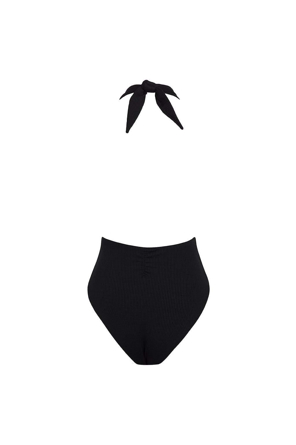 Black Rib Tropez Tie-Up One-Piece