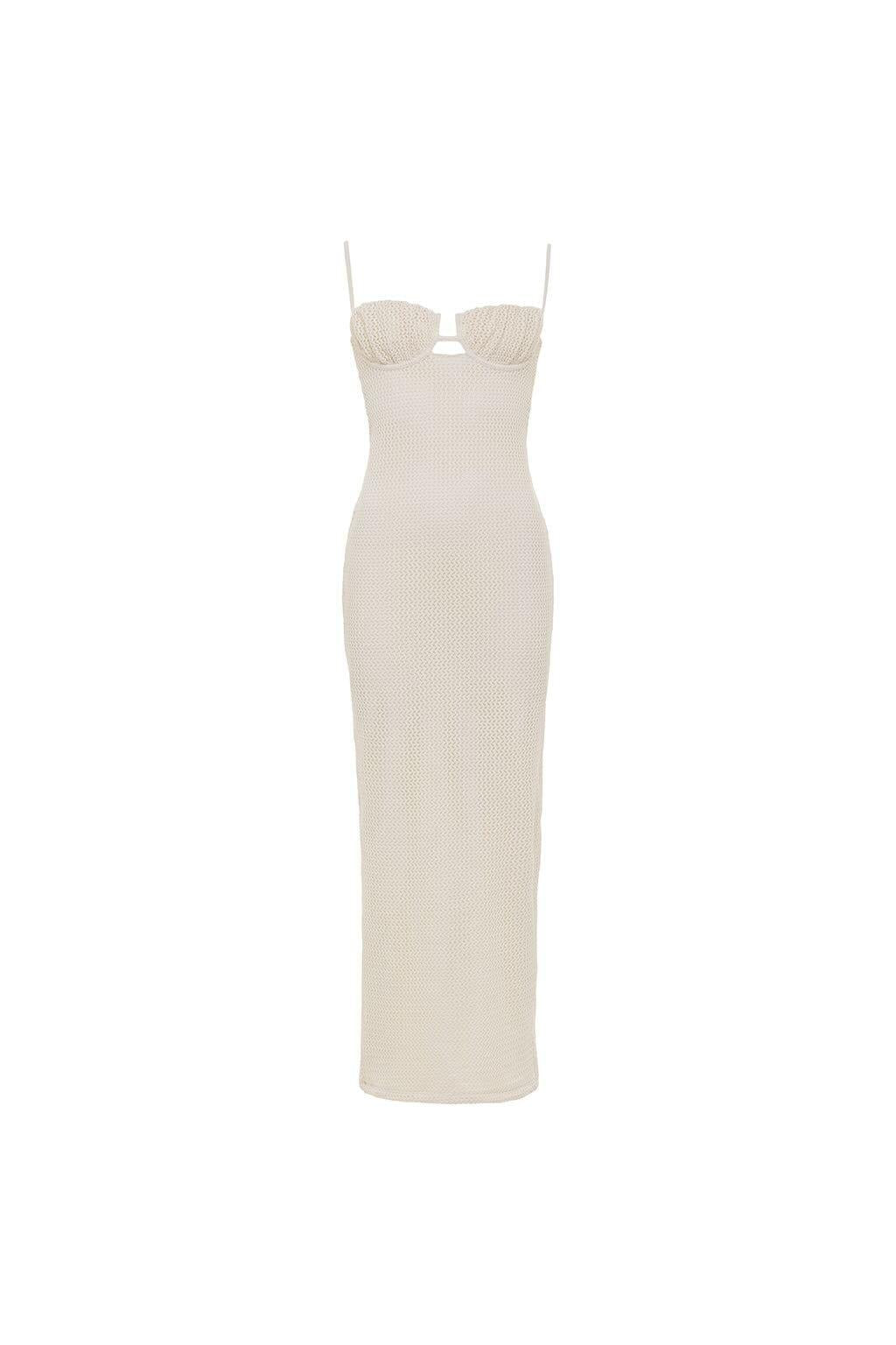 Bone Crochet Petal Long Slip Dress