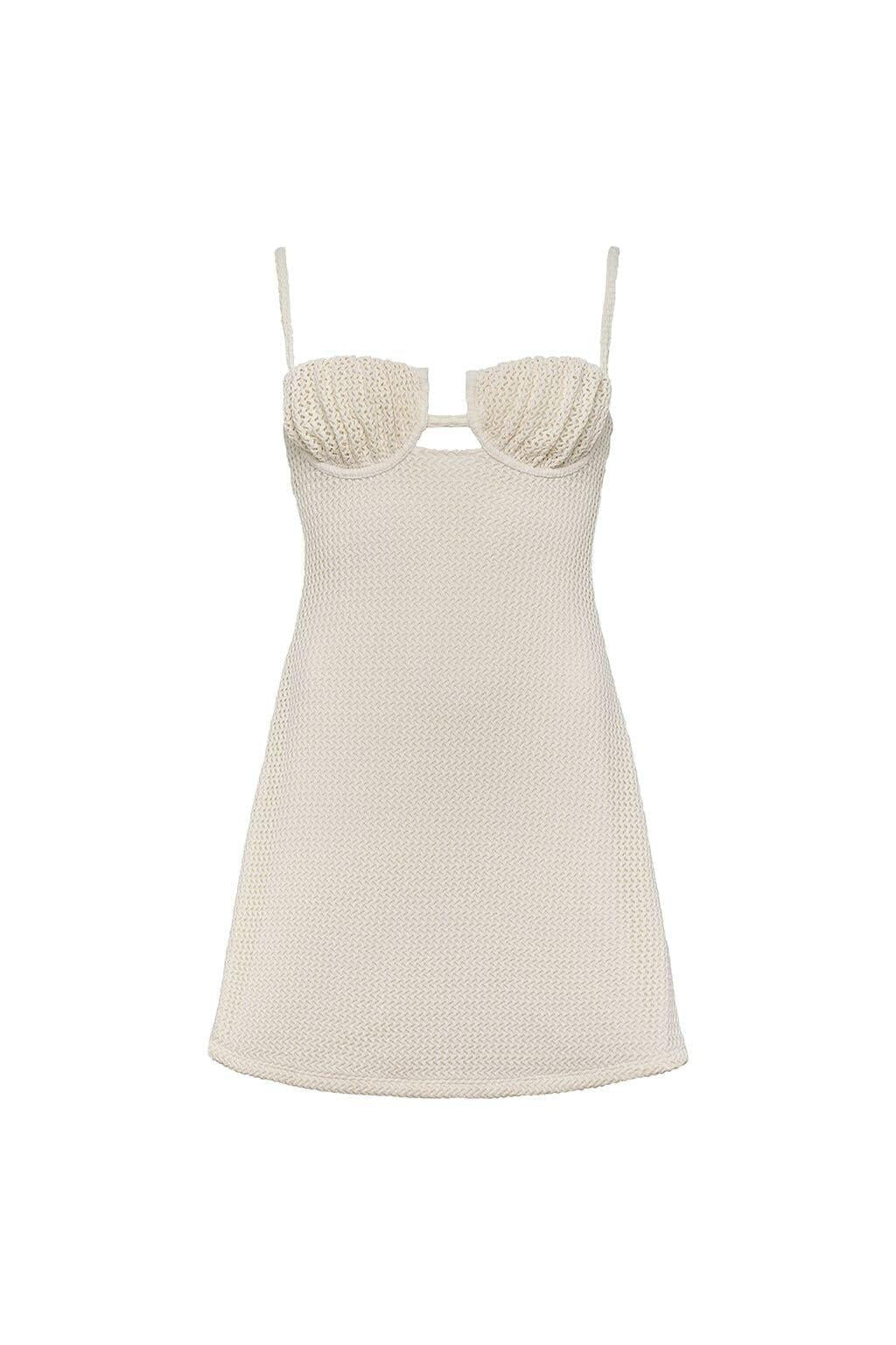 Bone Crochet Petal Short Slip Dress