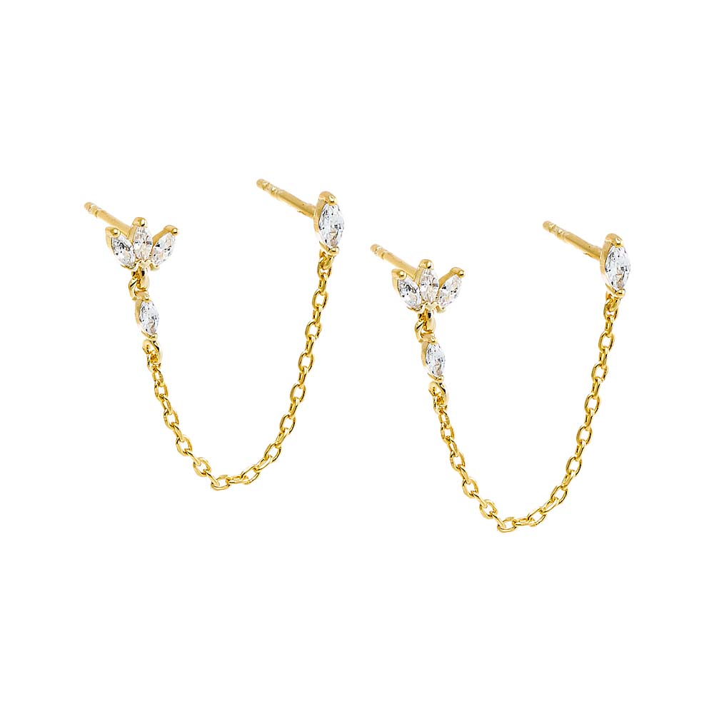 CZ Marquise Chain Double Stud Earring