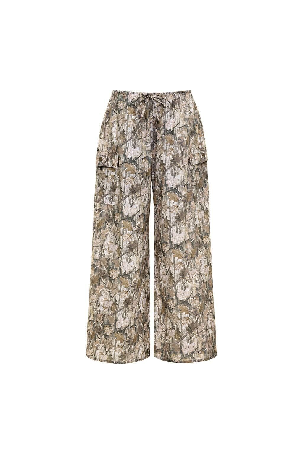 Camo Drawstring Wide-Leg Pant w/ Cargo Pockets