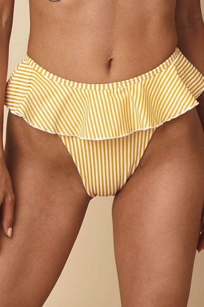 Canary Stripe Tamarindo Ruffle Bikini Bottom