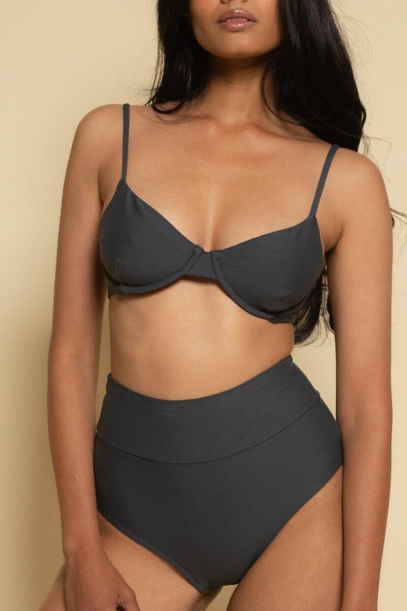 Charcoal Added Coverage High Rise Bikini Bottom