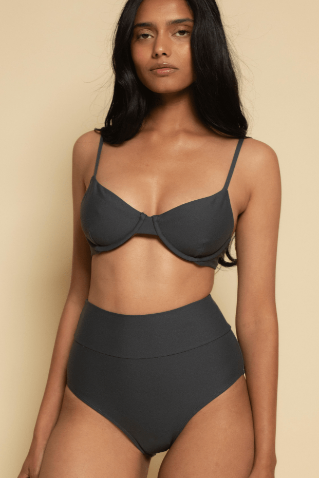 Charcoal Full Coverage High Rise Bikini Bottom