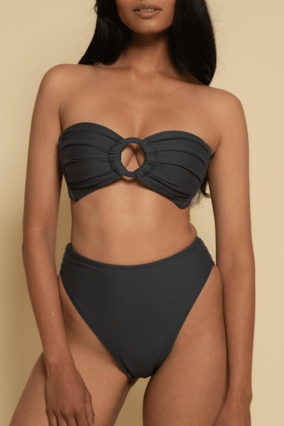 Charcoal Tori Ties Bandeau Bikini Top