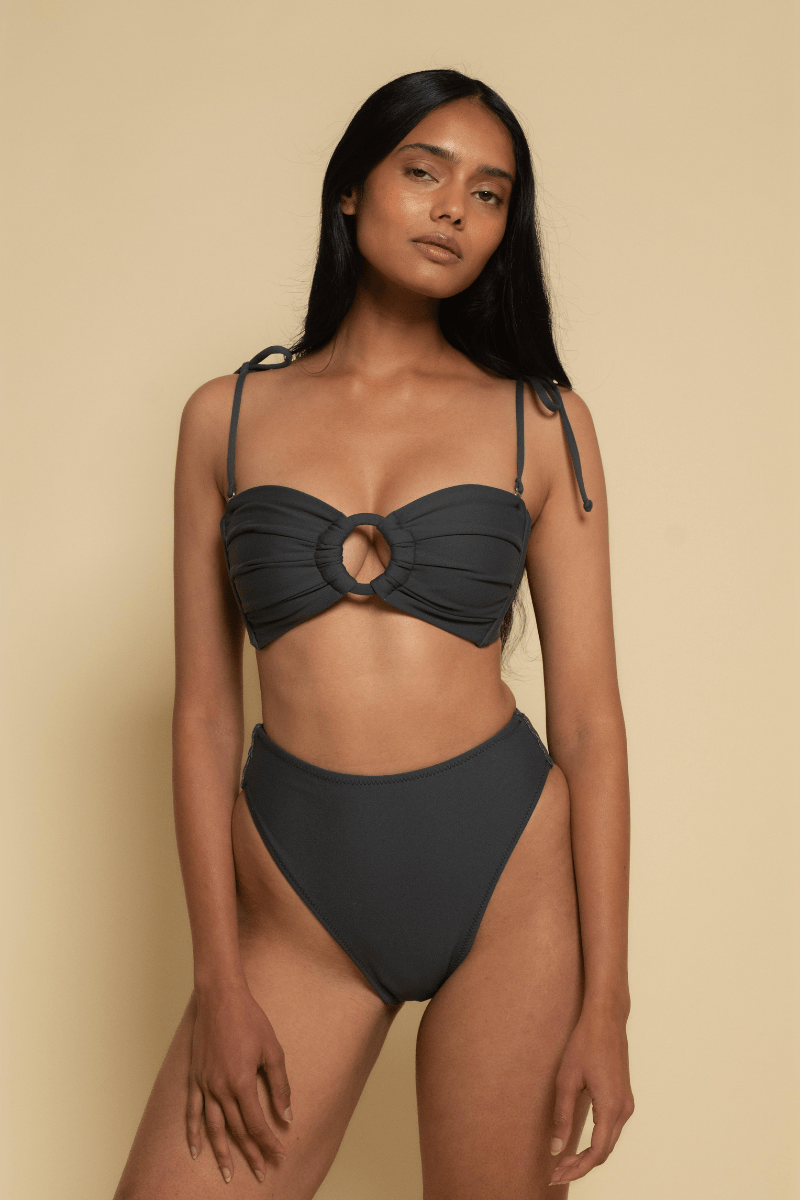 Charcoal Tori Ties Bandeau Bikini Top