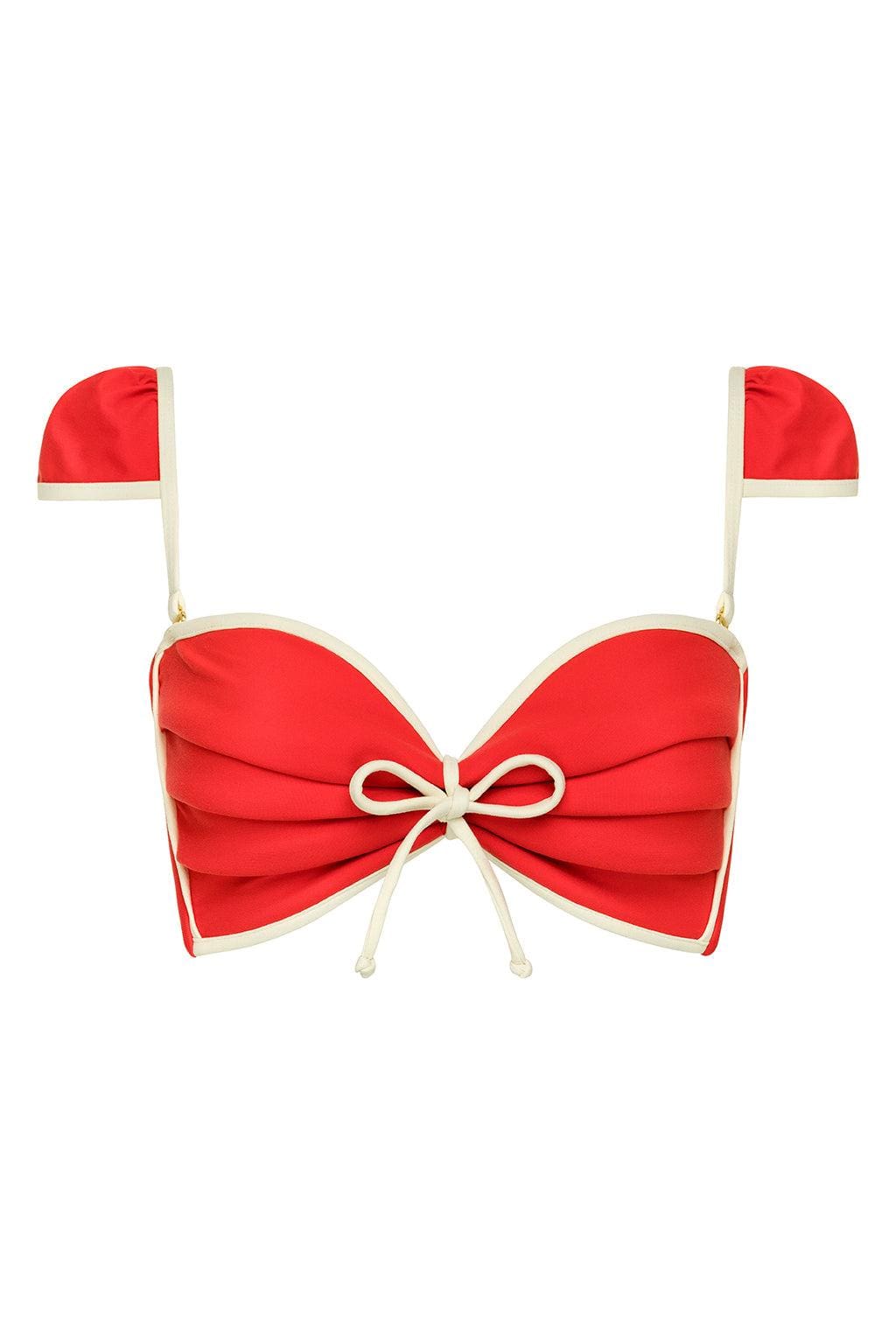 Cherry Cream Binded Cabana Bow Bikini Top