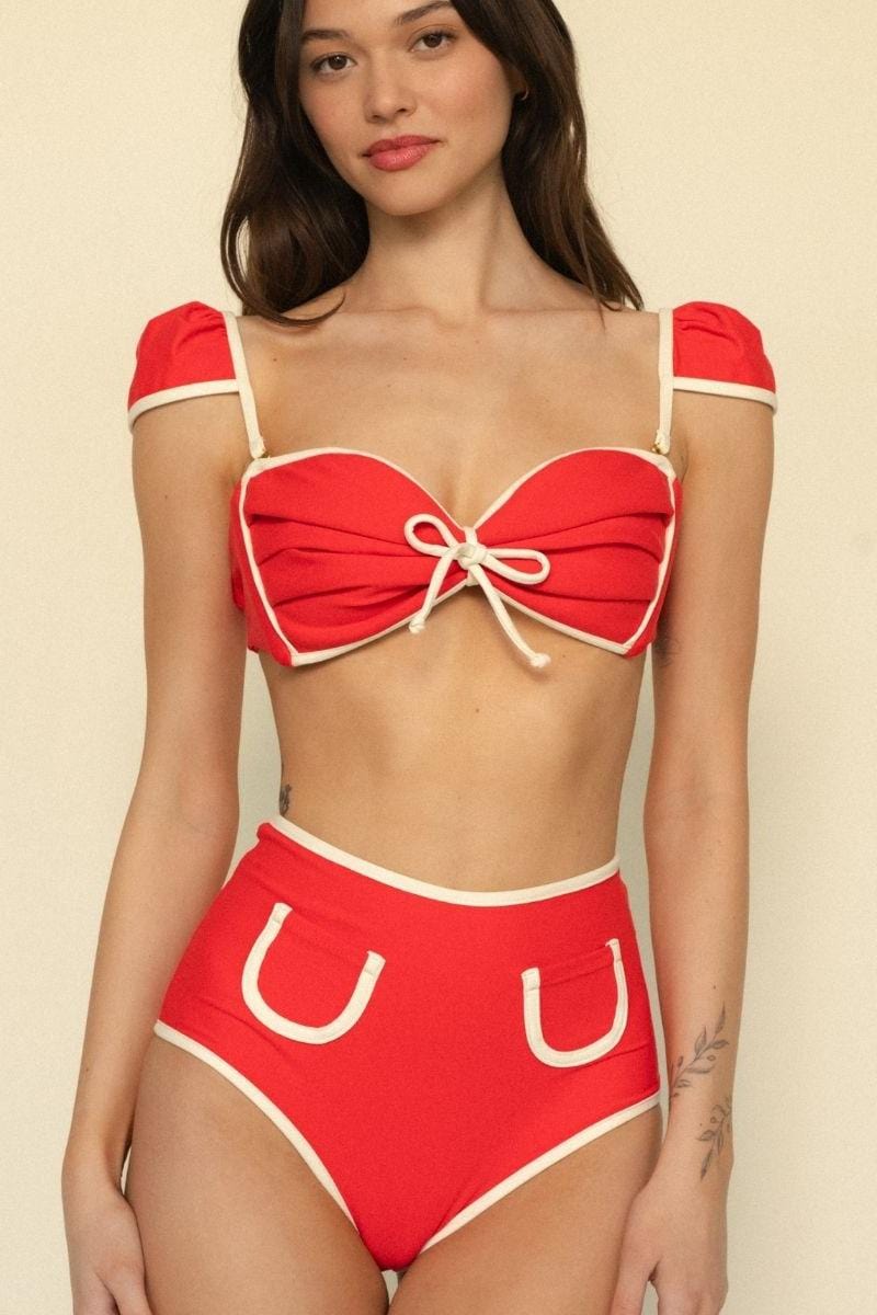 Cherry Cream Binded Cabana Bow Bikini Top
