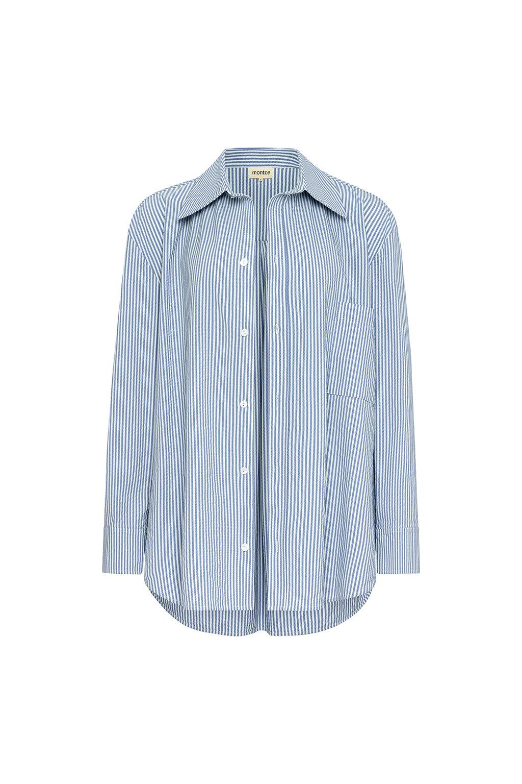 Classic Blue Stripe Boyfriend Button-Down Shirt