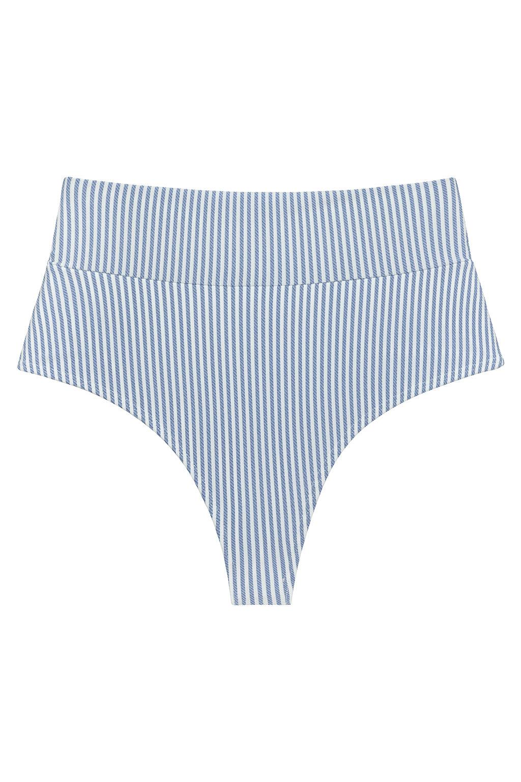 Classic Blue Stripe Full Coverage High Rise Bikini Bottom
