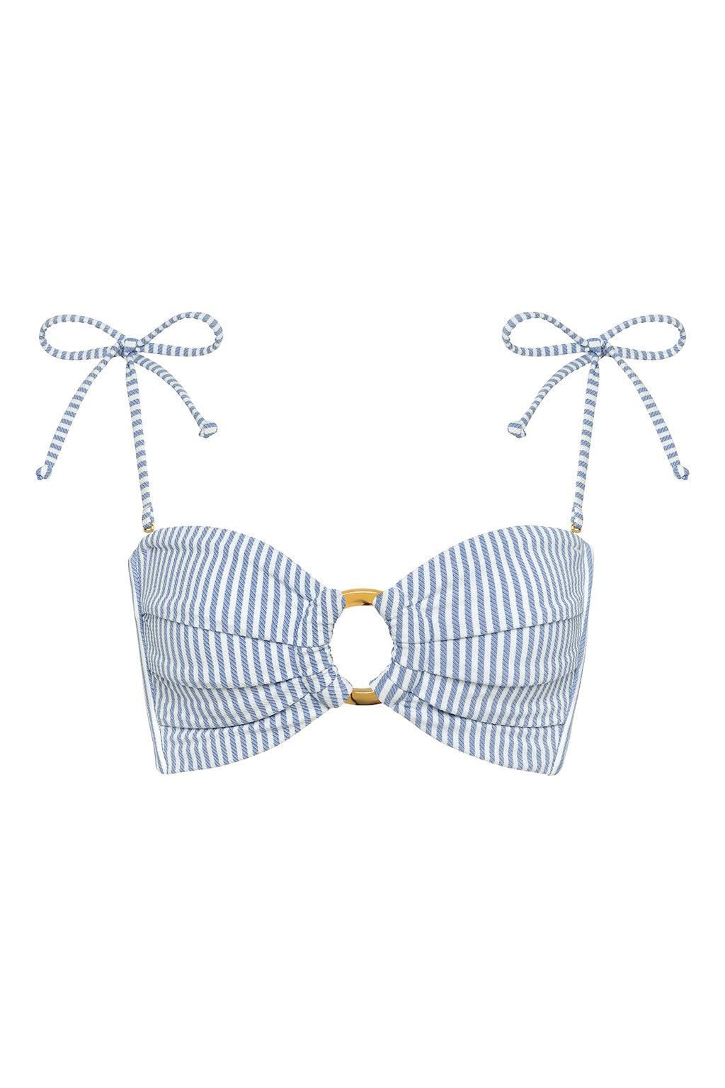 Classic Blue Stripe Tori Ties Bandeau Bikini Top
