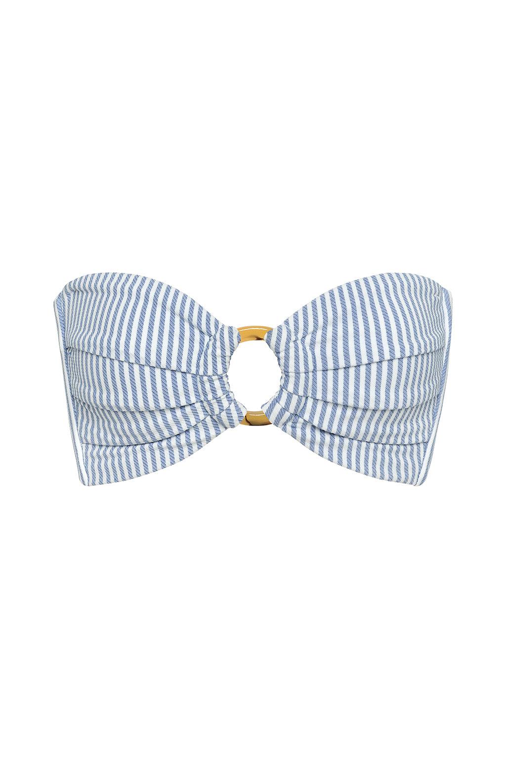 Classic Blue Stripe Tori Ties Bandeau Bikini Top