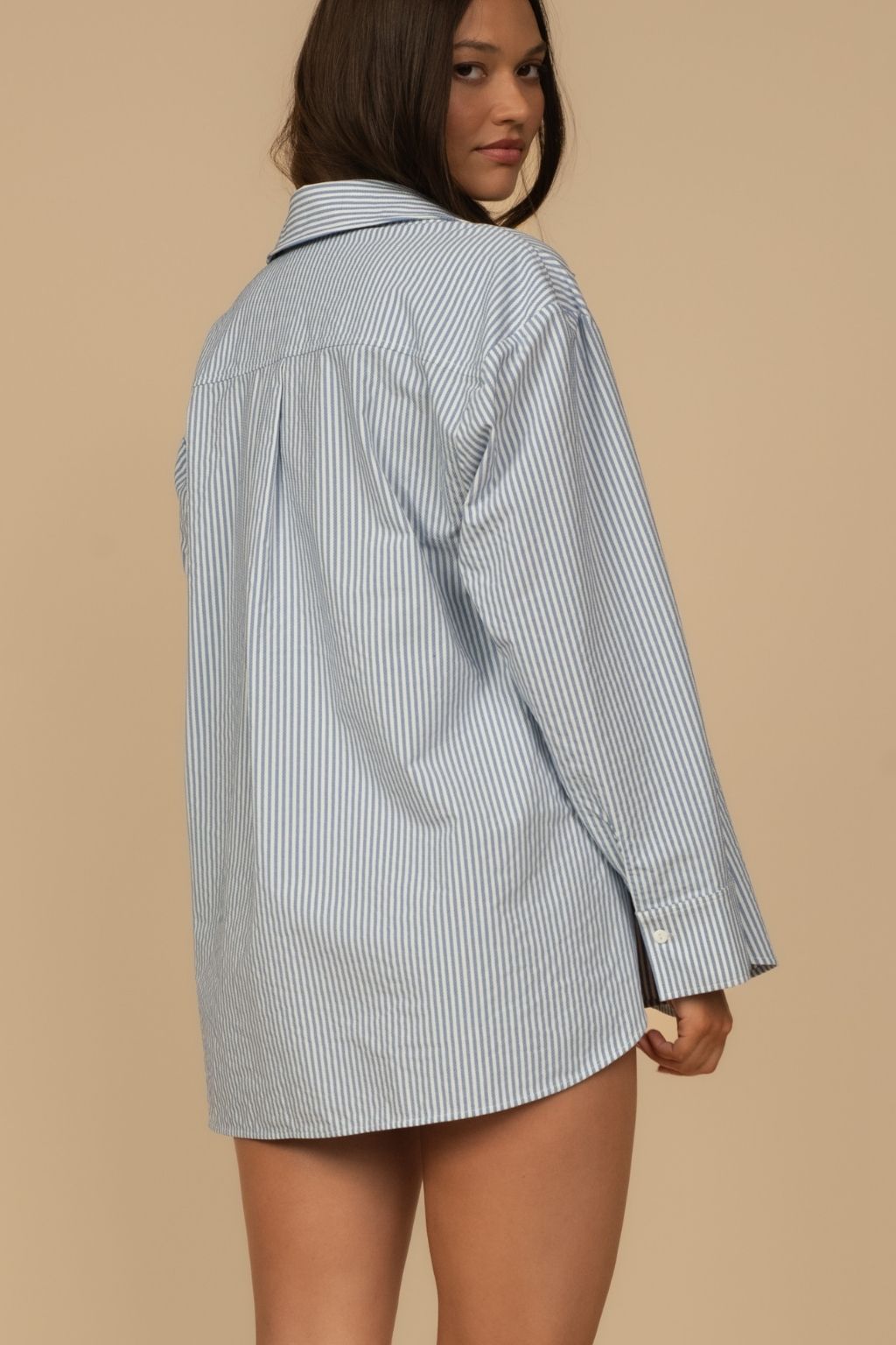 Classic Blue Stripe Boyfriend Button-Down Shirt