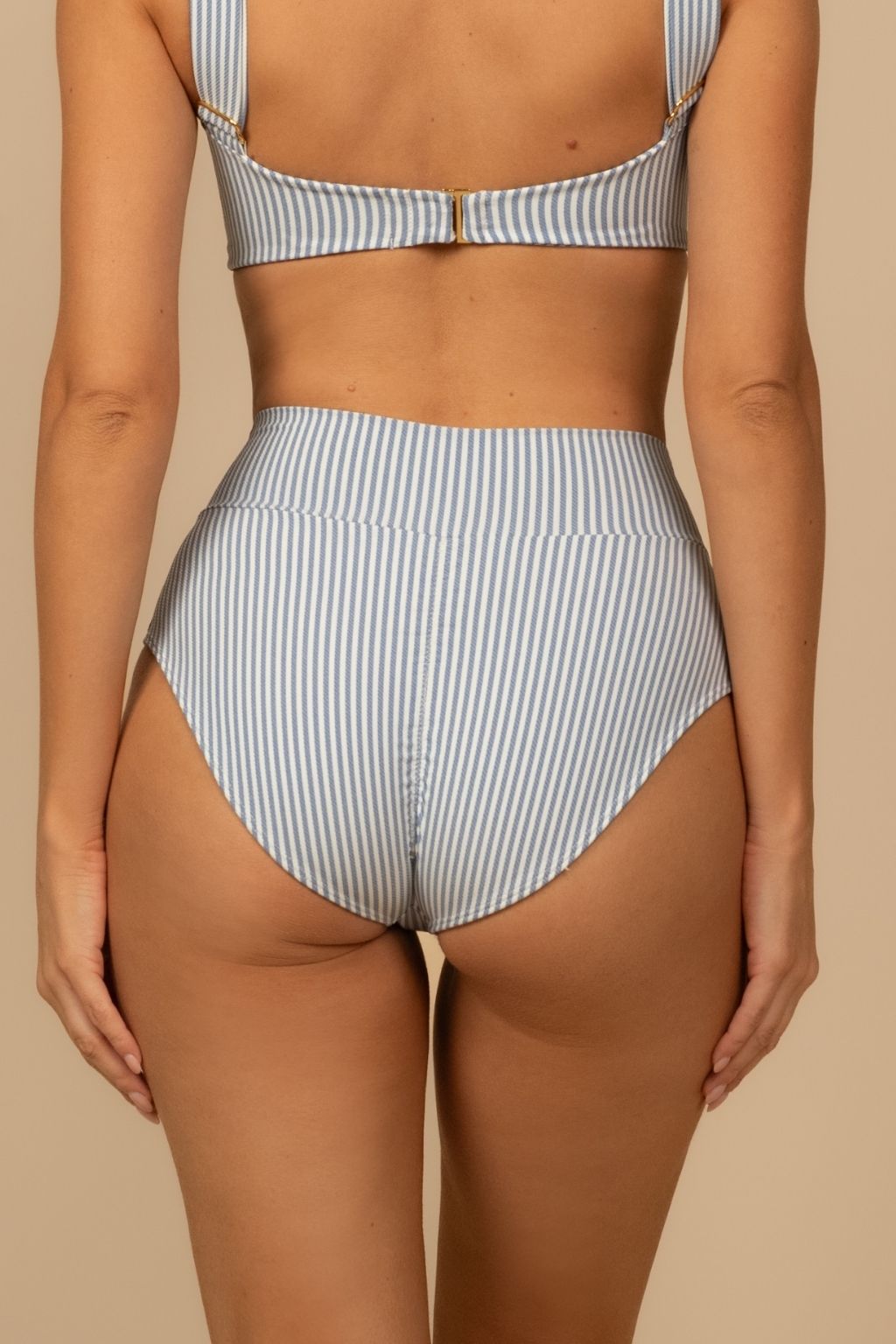 Classic Blue Stripe Full Coverage High Rise Bikini Bottom