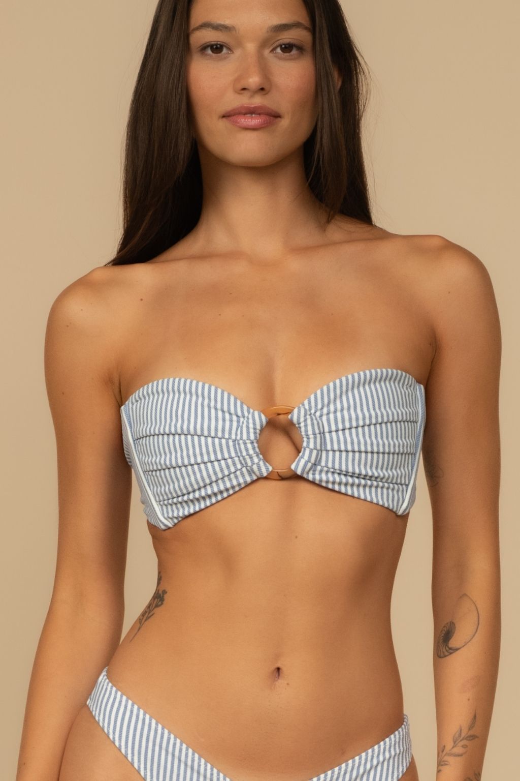 Classic Blue Stripe Tori Ties Bandeau Bikini Top