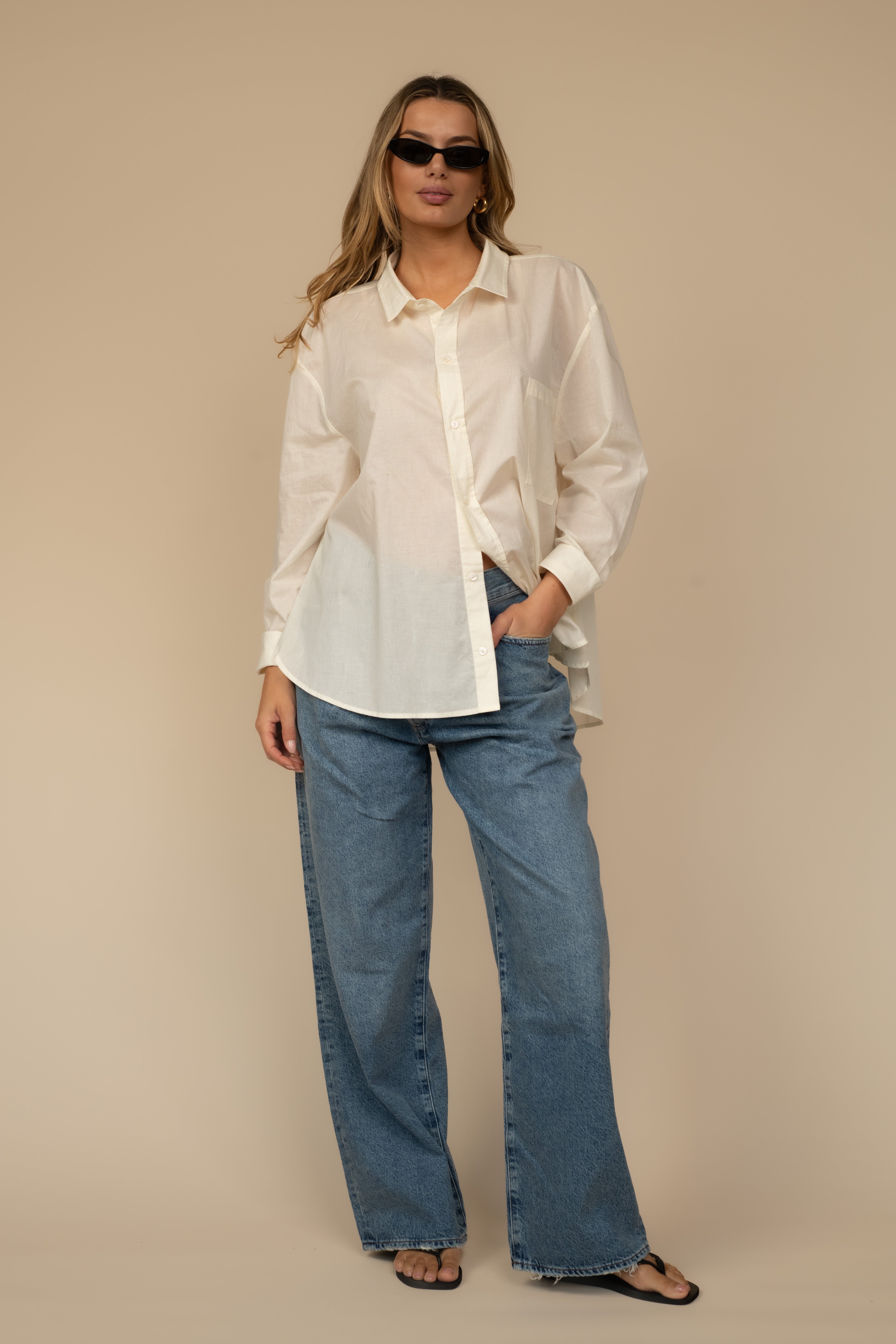 Cream Boyfriend Button-Down Shirt