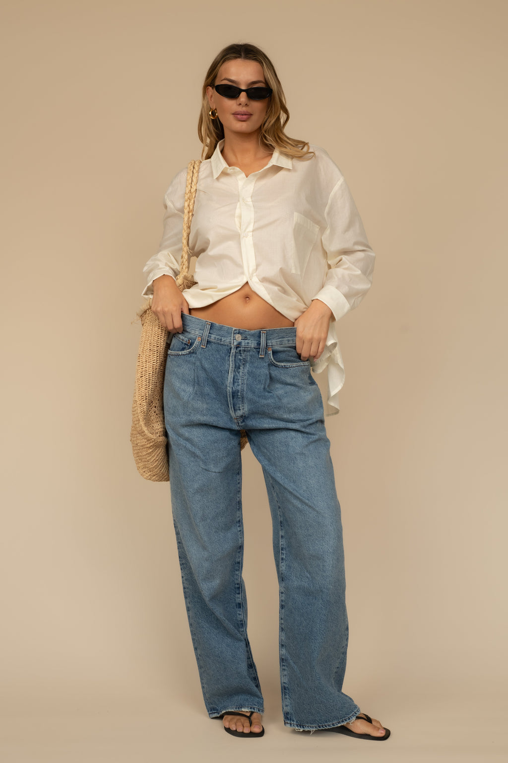 Cream Boyfriend Button-Down Shirt