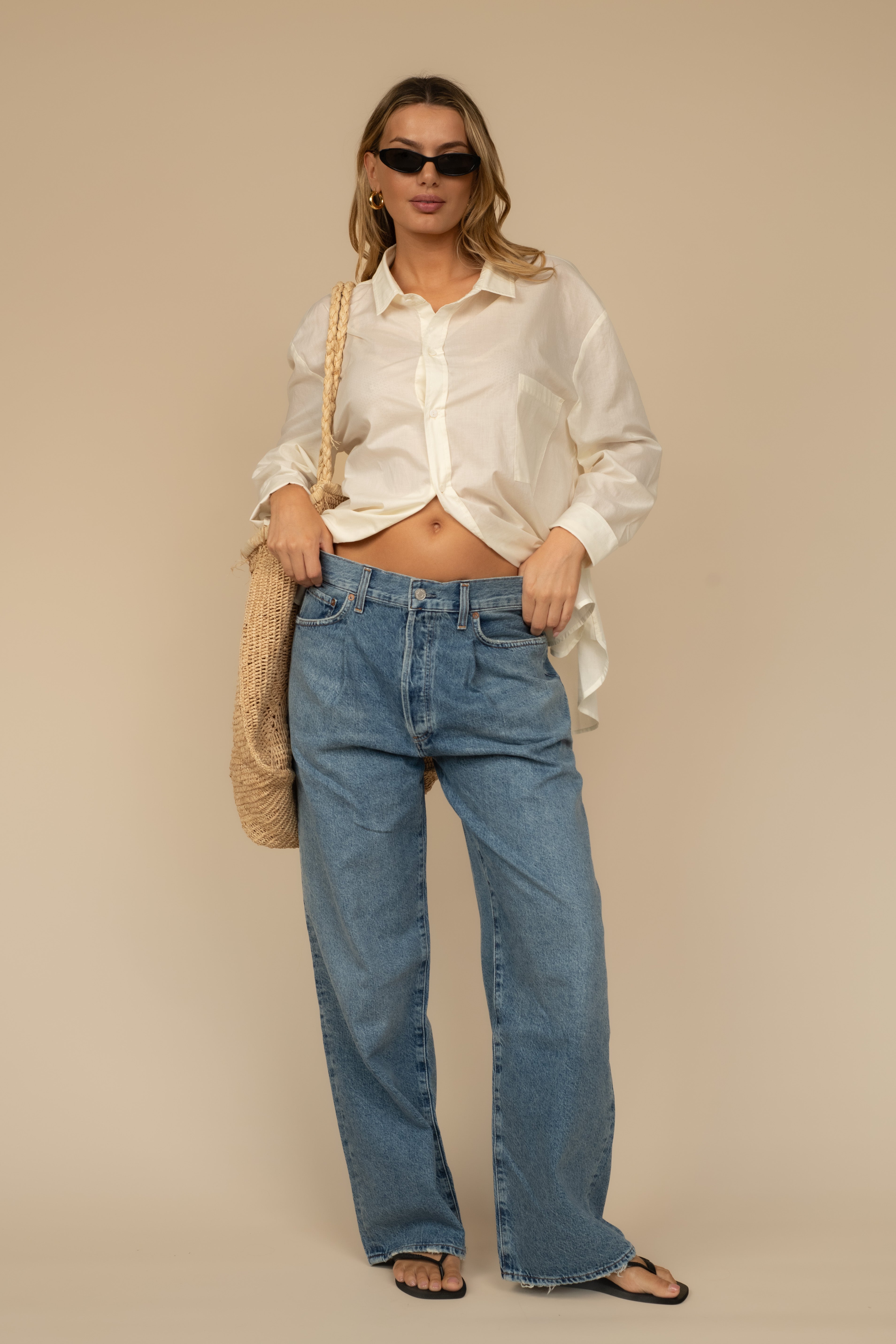 Cream Boyfriend Button-Down Shirt