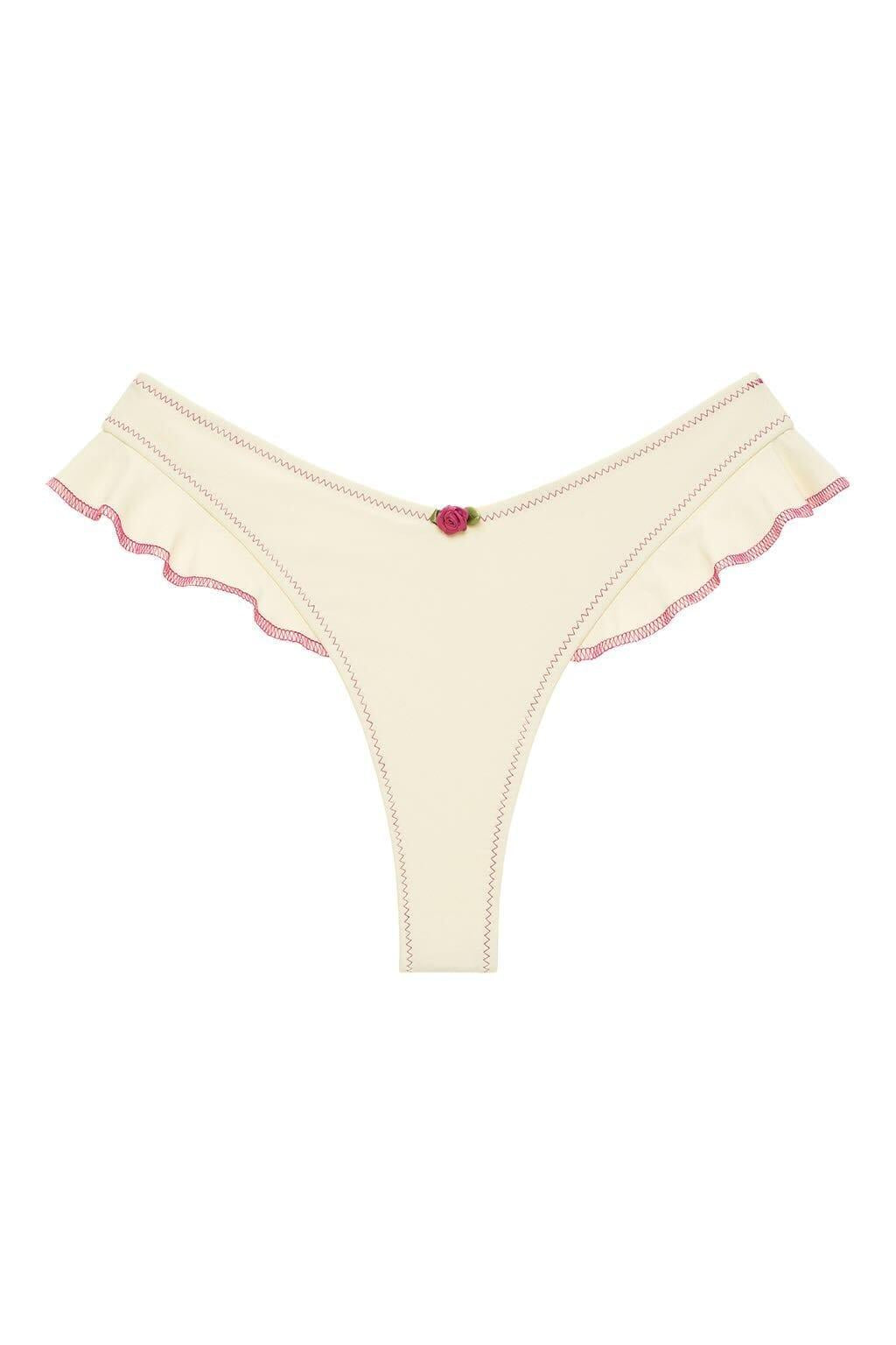 Cream Raspberry Binded Kelly Bikini Bottom