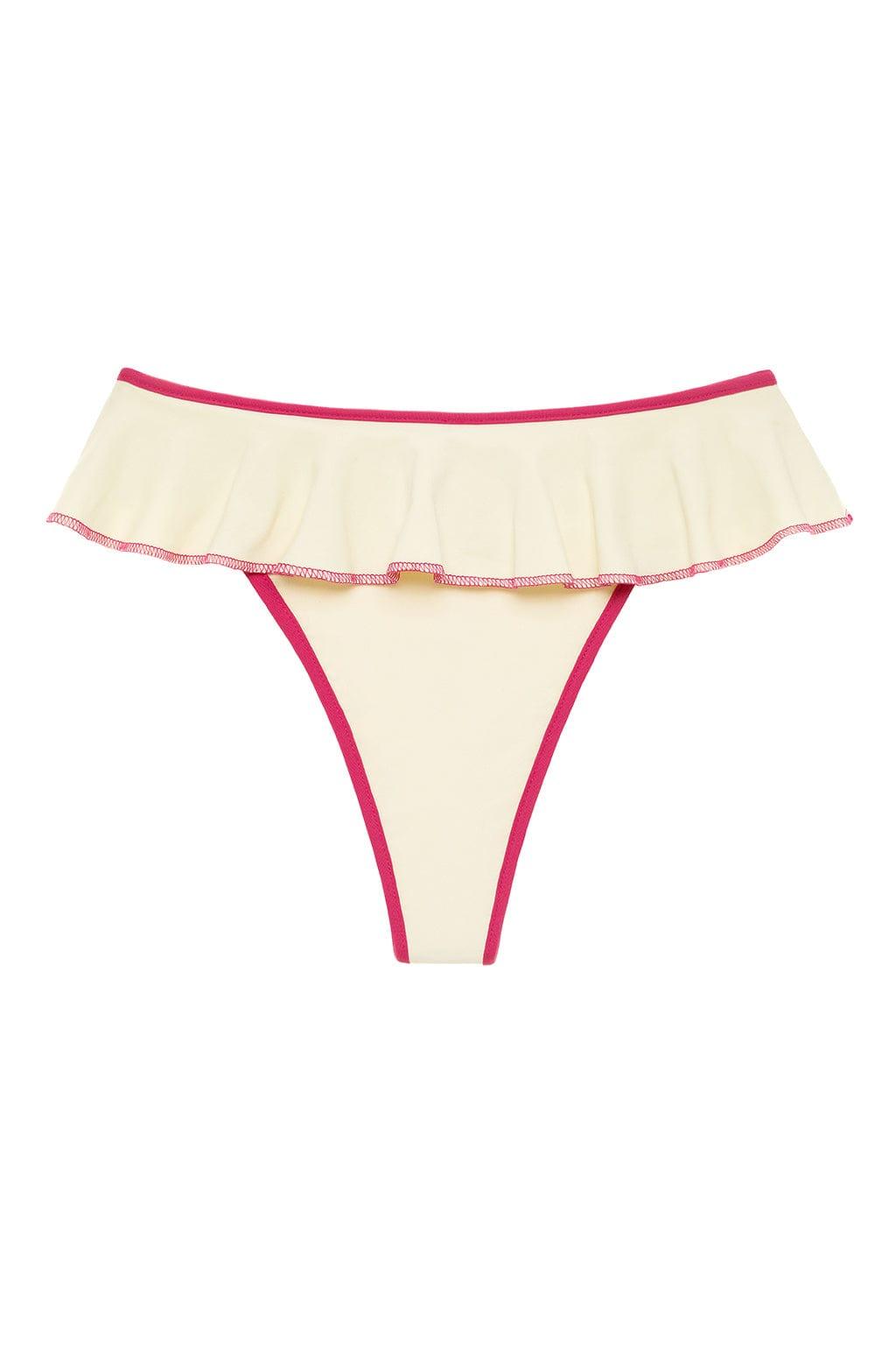 Cream Raspberry Binded Tamarindo Ruffle Bikini Bottom
