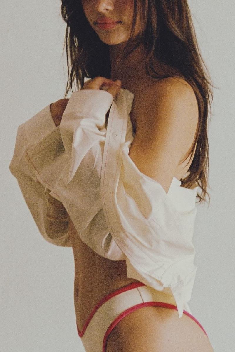 Cream (Raspberry Stitch) Boyfriend Button Down Shirt