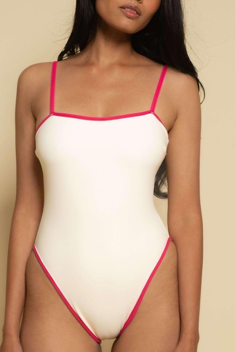 Cream Raspberry Binded Jacelyn One-Piece