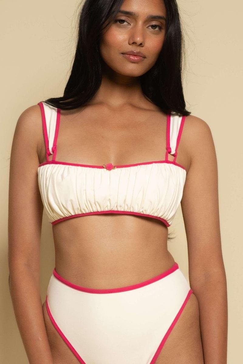Cream Raspberry Binded Victoria Bikini Top
