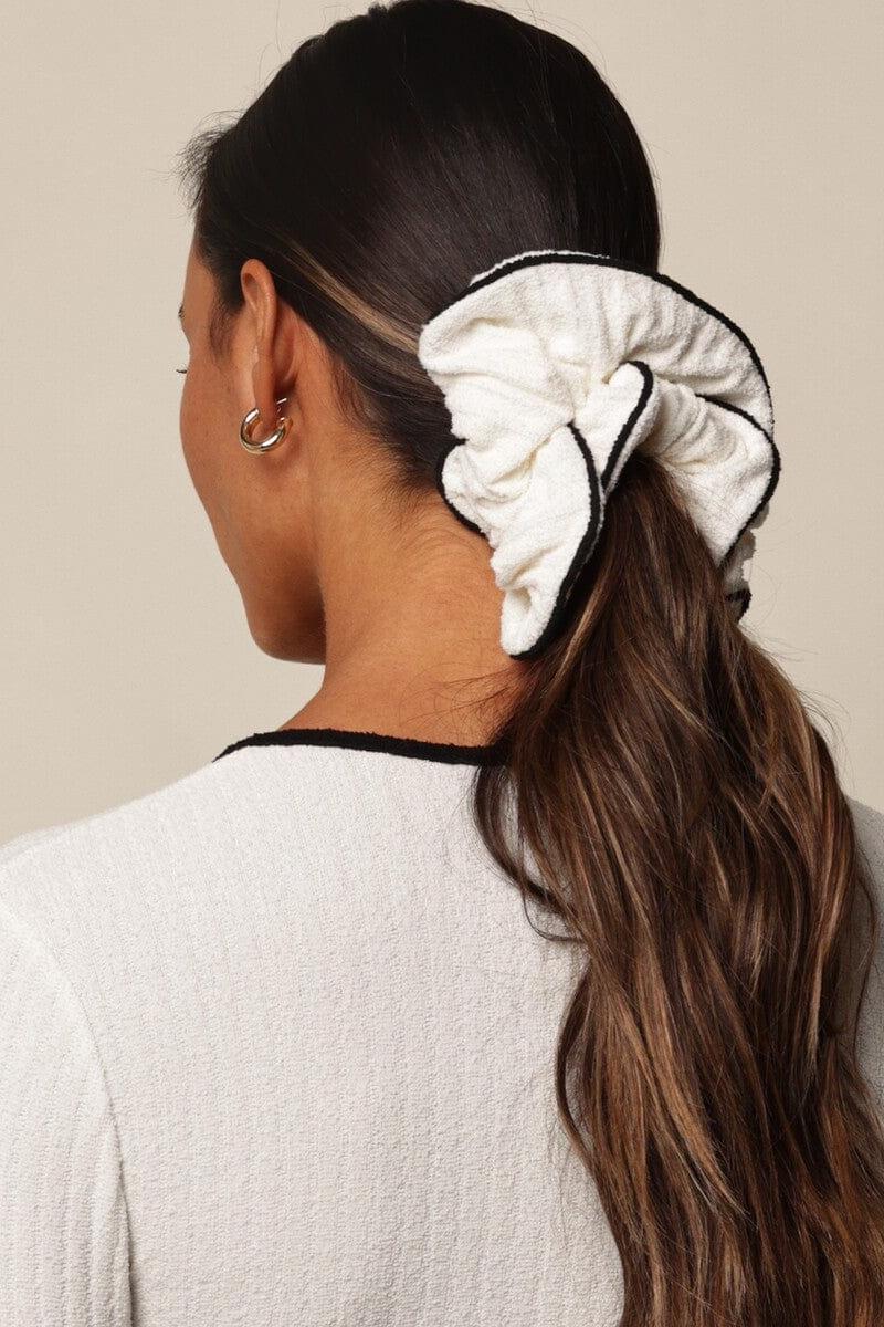 Cream (Black Binded) Terry Rib Chunky Scrunchie