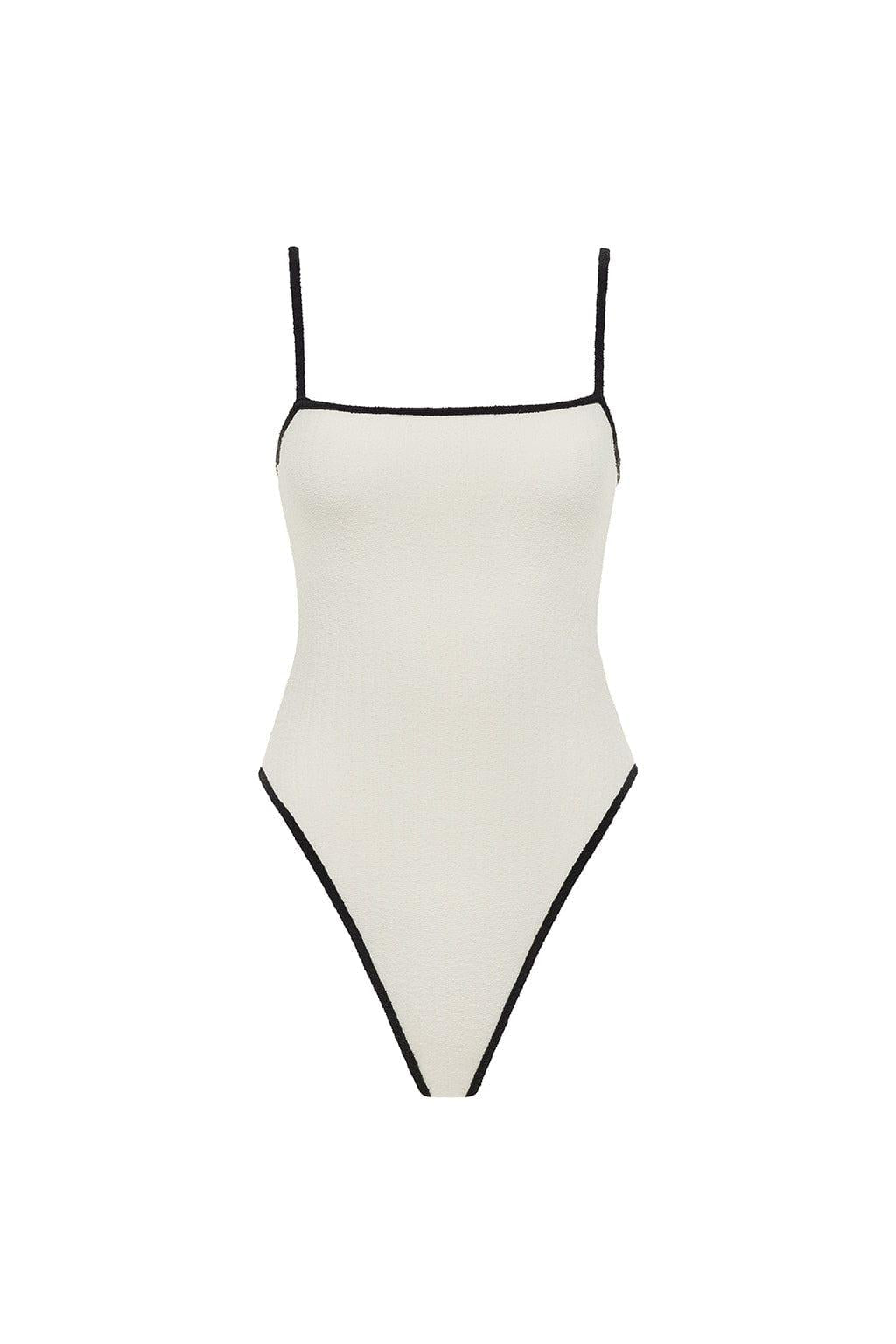 Cream (Black Binded) Terry Rib Jacelyn One-Piece