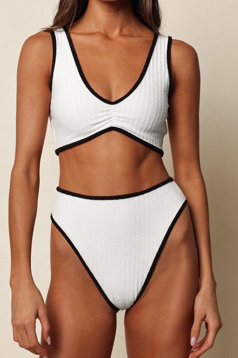 Cream (Black Binded) Terry Rib Paula Bikini Bottom