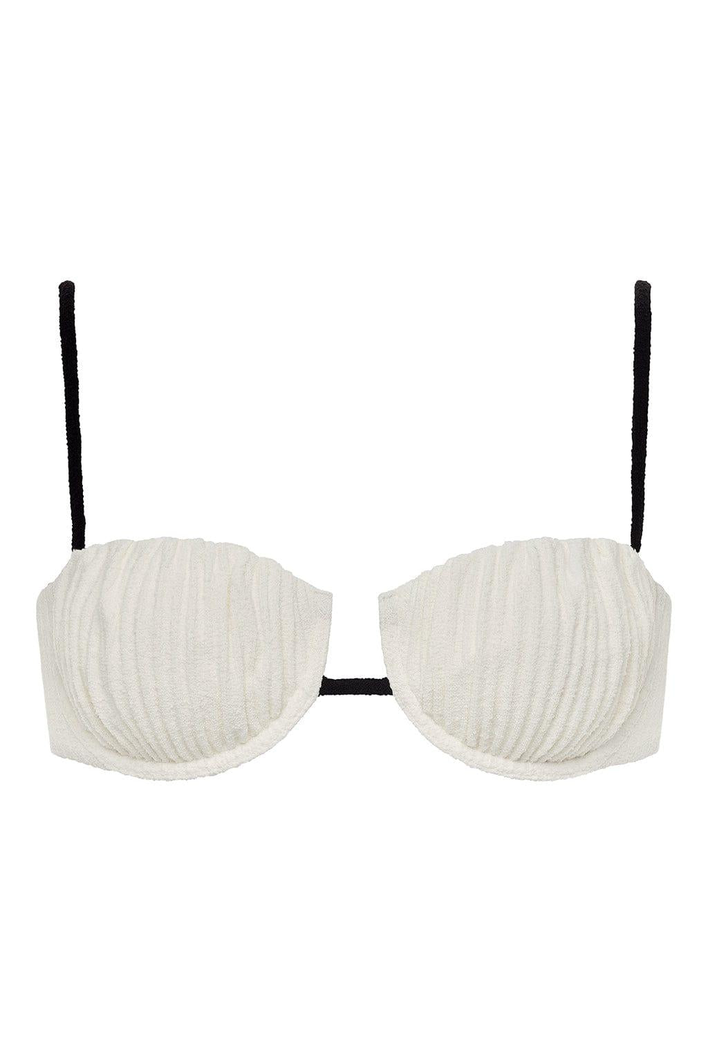 Cream (Black Binded) Terry Rib Petal Bikini Top