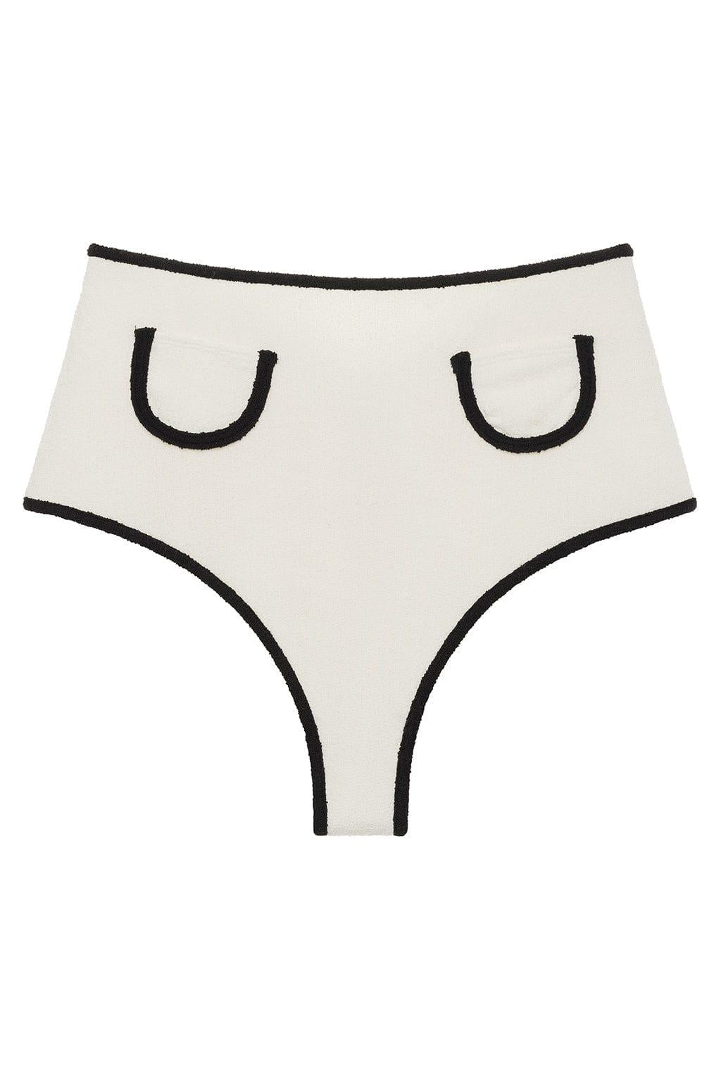 Cream (Black Binded) Terry Rib Polly Bikini Bottom