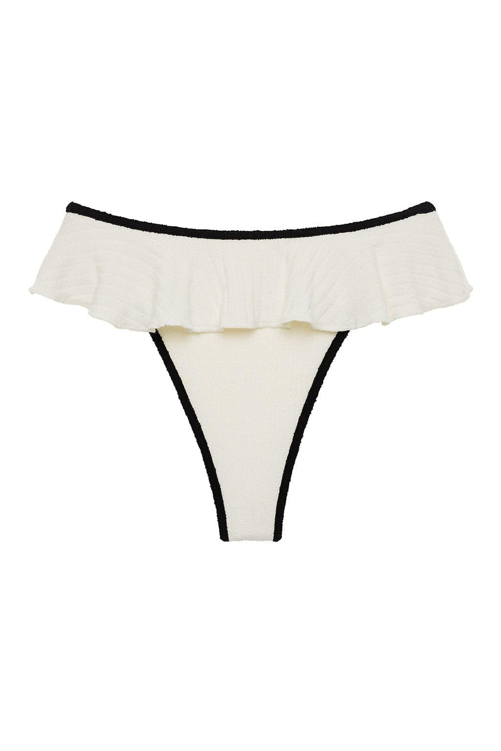 Cream (Black Binded) Terry Rib Tamarindo Ruffle Bikini Bottom