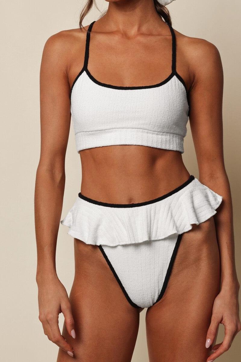 Cream (Black Binded) Terry Rib Tamarindo Ruffle Bikini Bottom
