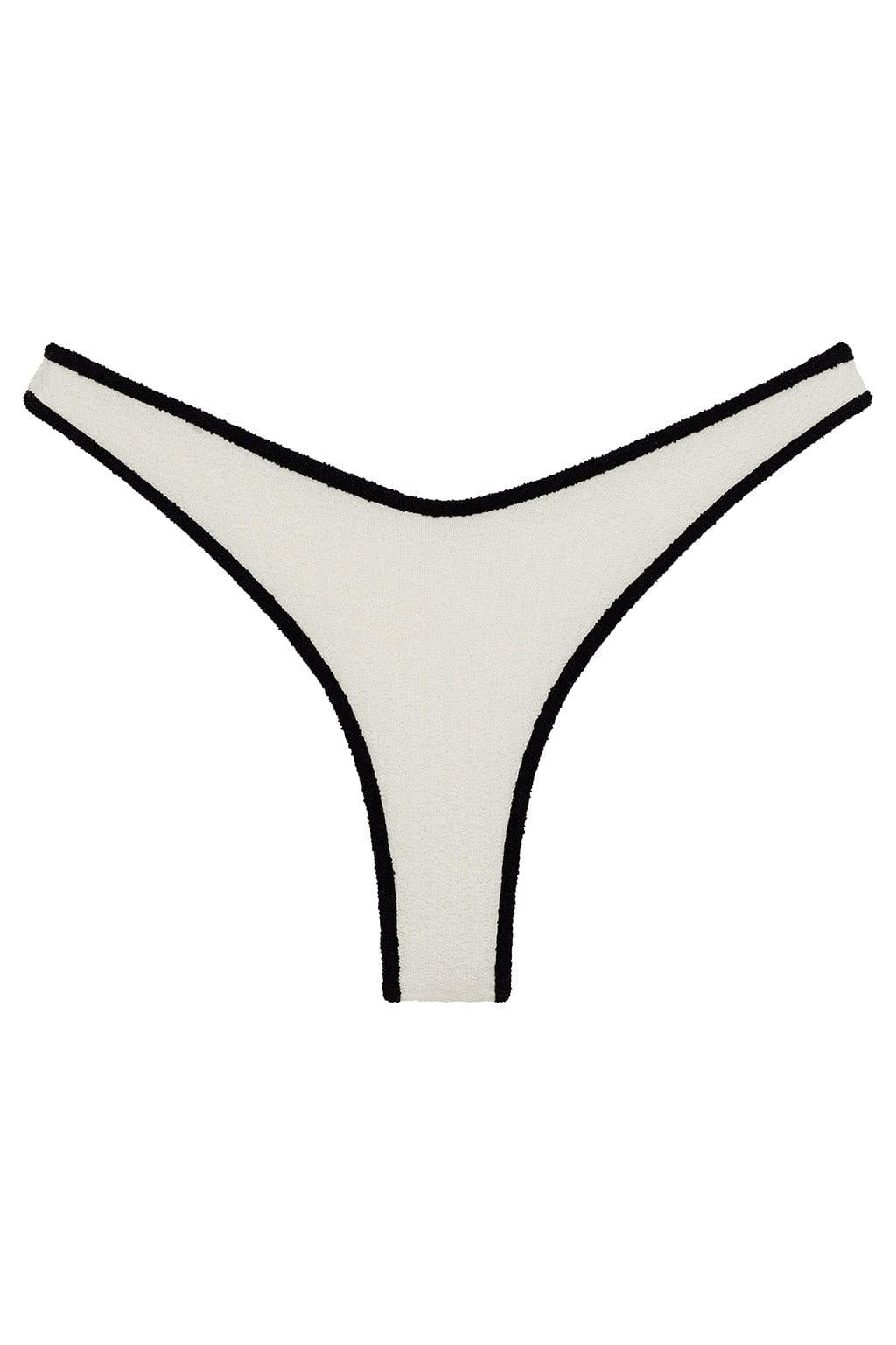 Cream (Black Binded) Terry Rib Thong Bikini Bottom