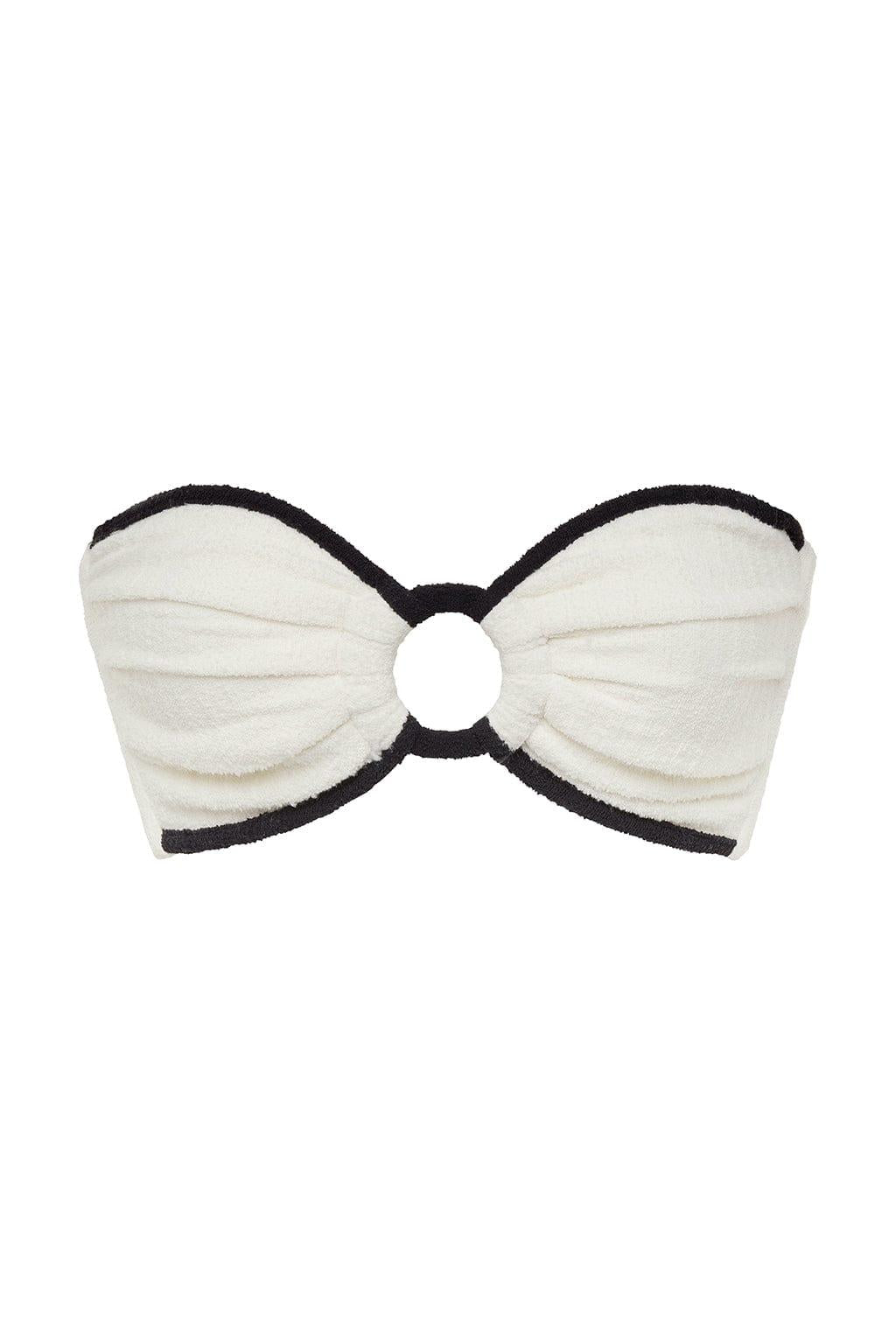 Cream (Black Binded) Terry Rib Tori Ties Bandeau Bikini Top