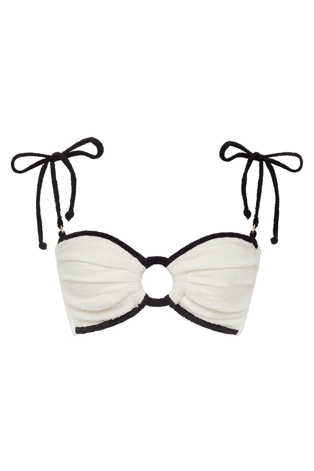 Cream (Black Binded) Terry Rib Tori Ties Bandeau Bikini Top