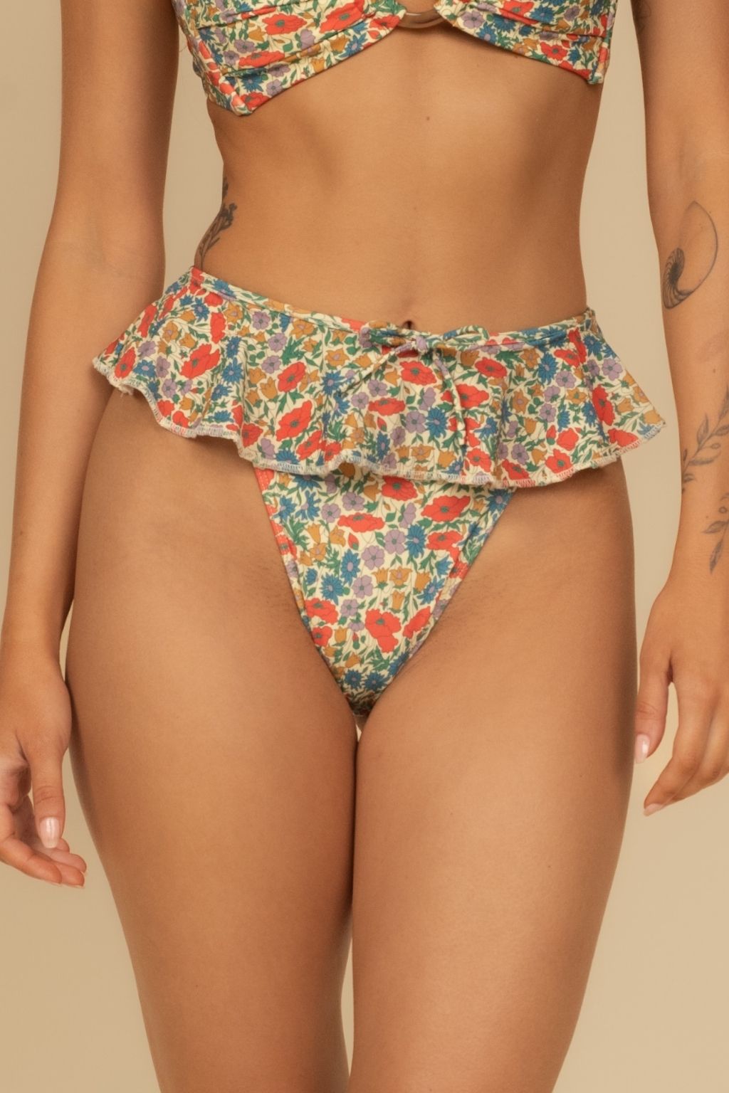 Florencia Floral Tamarindo Ruffle Bikini Bottom