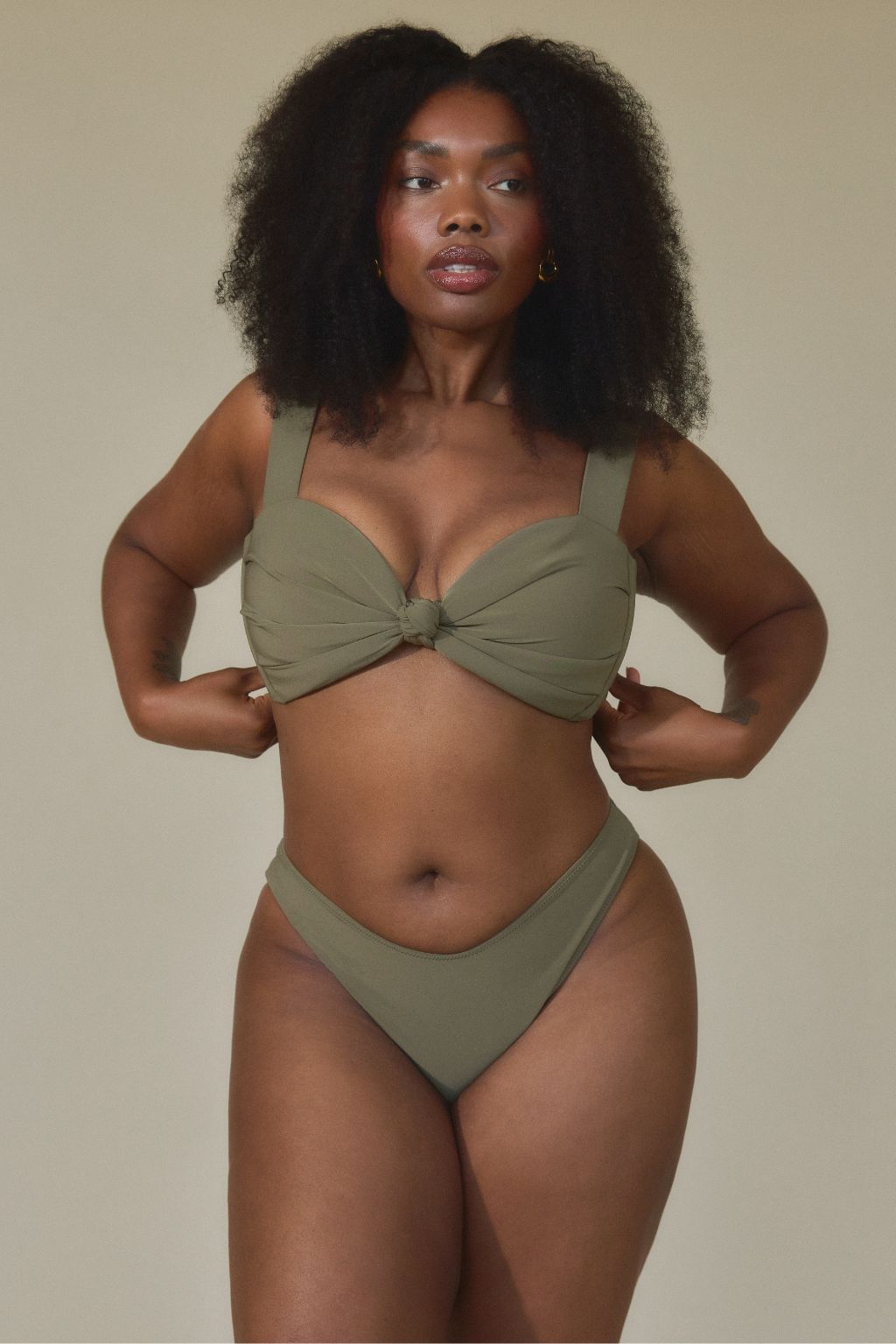 Khaki Lulu (Zig-Zag Stitch) Bikini Bottom
